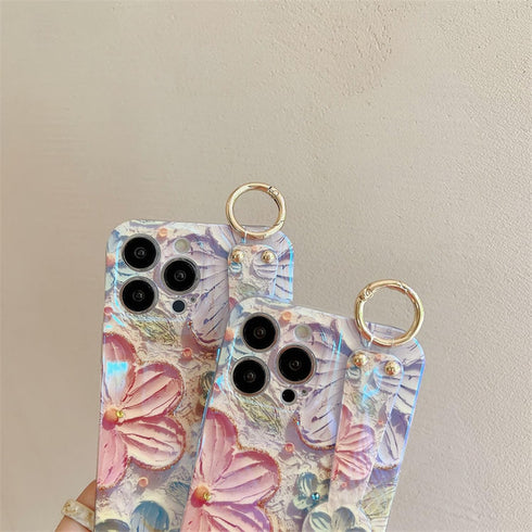 Siduater Hand Strap Holder Case for iPhone 13 Pro Max 6.7" with Kickstand, Adjustable Grip Loop, Floral Pink