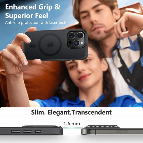 MOCCA iPhone 15 Pro Case - Slim Translucent Matte, 13FT Military Drop Protection, MagSafe Compatible, Black, 6.1''