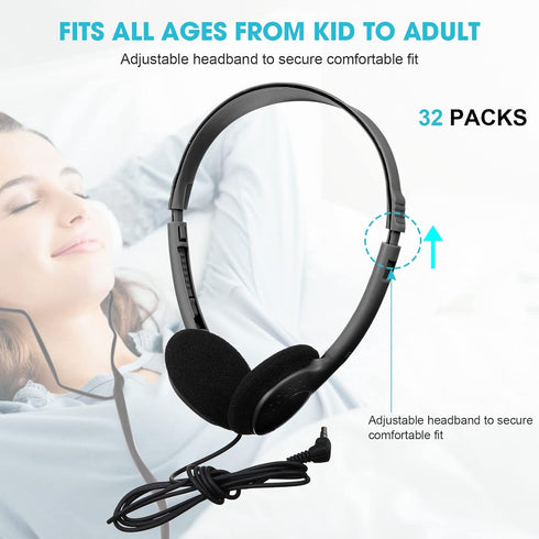 Konohan 30 Pack Headphones Bulk for Kids, Adjustable On Ear Headphones with 3.5 mm Jack