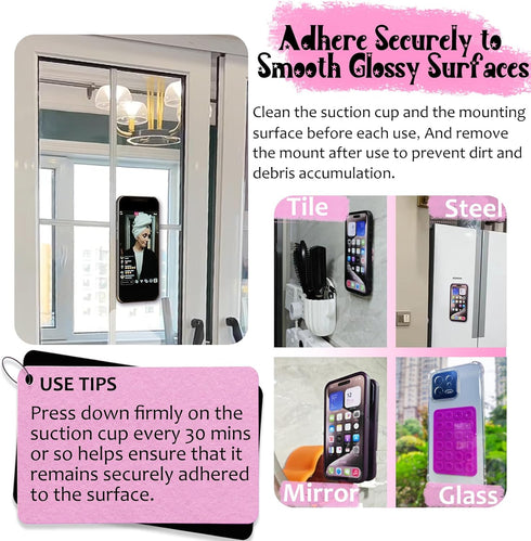 Silicone Suction Phone Case Mount, Adhesive Phone Accessory for Smartphones, Hands-Free Mirror Shower Phone Holder