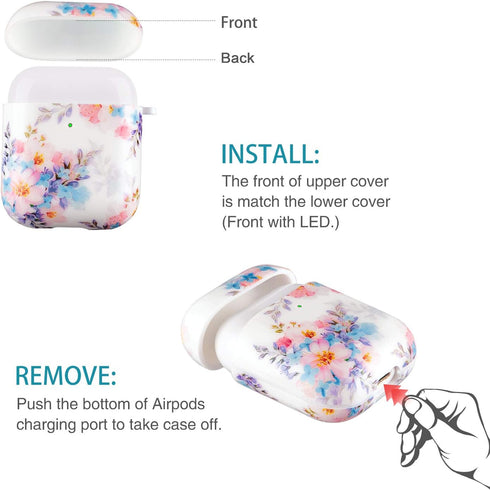 Lokigo Airpod Case for 2nd/1st Generation, Hard Cover Charging Case with Keychain, Front LED Visible, Color Flowers