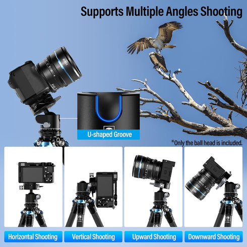SIRUI Quick Release System Low Profile Tripod Head, 360° Panoramic Metal Ball Head Mount for Monopod, DSLR, Max Load