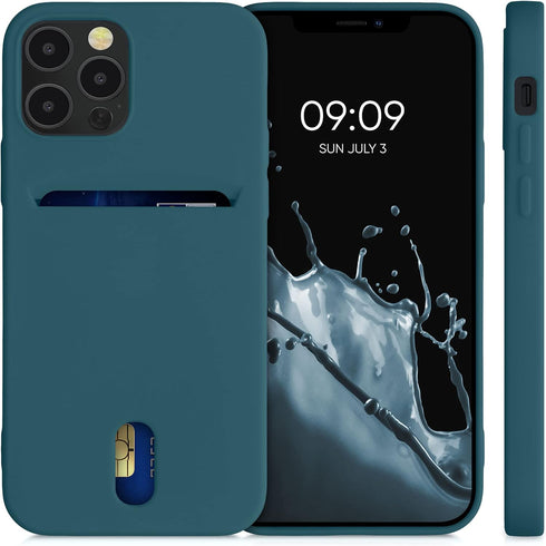 kwmobile Soft TPU Case for Apple iPhone 12 / iPhone 12 Pro, Phone Cover with Card Holder, Teal Matte Finish
