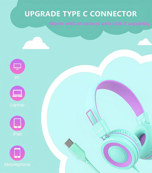 94 Headset USB C Kids Headphones for School, Upgrade USB Type C Kid Headphone, dB Volume Limiter Wired On-Ear