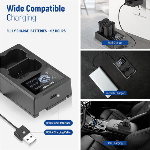 NEEWER NP-W235 Camera Battery Charger Set, Dual Slot USB Charger with LCD, 2 Pack 2400mAh Batteries for Fujifilm