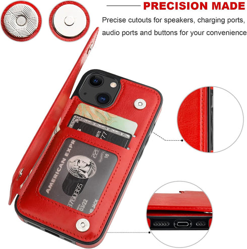 ONETOP iPhone 13 Wallet Case with Card Holder, PU Leather Kickstand Case with Double Magnetic Clasp, Durable Shockproof