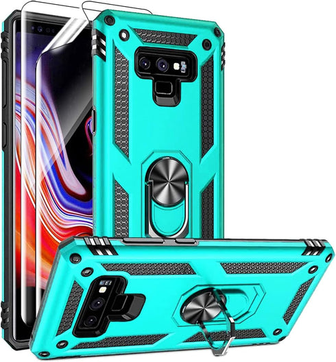 Androgate Samsung Note 9 Phone Case, Galaxy Note 9 Case with 3D PET Screen Protector, Military-Grade Ring Holder, Teal