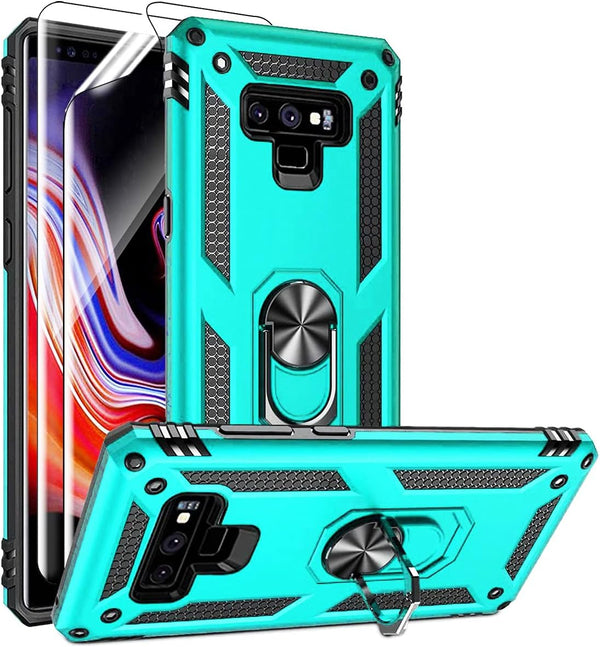 Androgate Samsung Note 9 Phone Case, Galaxy Note 9 Case with 3D PET Screen Protector, Military-Grade Ring Holder, Teal