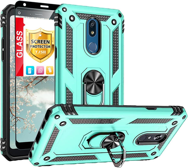TJS Phone Case for LG K40/K12 Plus/X4/Solo LTE, with Full Coverage Tempered Glass Screen Protector