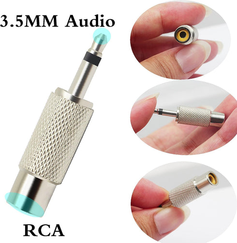 zdyCGTime RCA to 3.5MM Audio TS Adapter, 3.5mm 1/8" Mono Plug Male to RCA Female Jack Connector (Silver, 2 Packs)