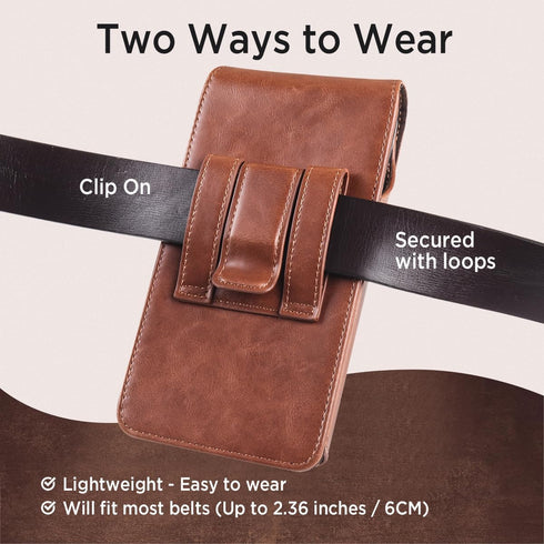 Miimall Phone Belt Holster Case for Galaxy S24 Ultra, S23 Ultra, S22 Ultra 5G, Google Pixel 8 Pro - Coffee-X-Large