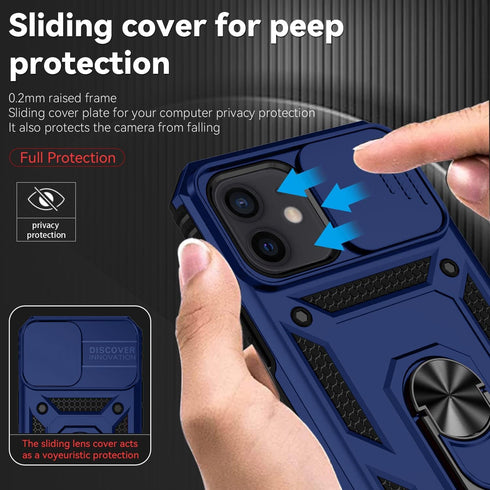 for iPhone 12 Mini Case - Military Grade Drop Protection with Slide Lens Cover, HD Screen Protector, Magnetic Rotated