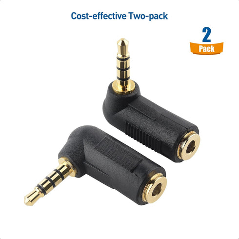 Cable Matters 2-Pack TRRS Right Angle 3.5mm Adapter, 90 Degree Audio Adapter in Black.