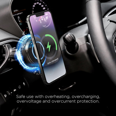 mooas Magnetic Car Mount Charger - Max. 15W Fast Wireless Charger with Air Vent Mount, Compatible with iPhone, Galaxy