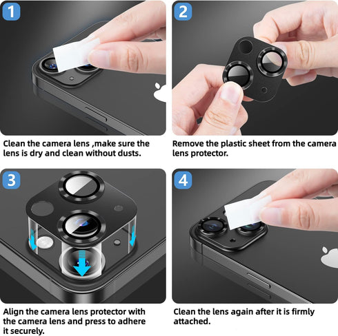 Korecase Metal Tempered Glass Camera Lens Protector for iPhone 14/14 Plus - Black, Rear Case Friendly Cover Film