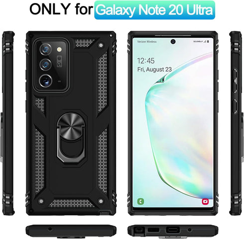 ADDIT Case for Samsung Note 20 Ultra, Military Grade with Ring Car Mount Kickstand, Black