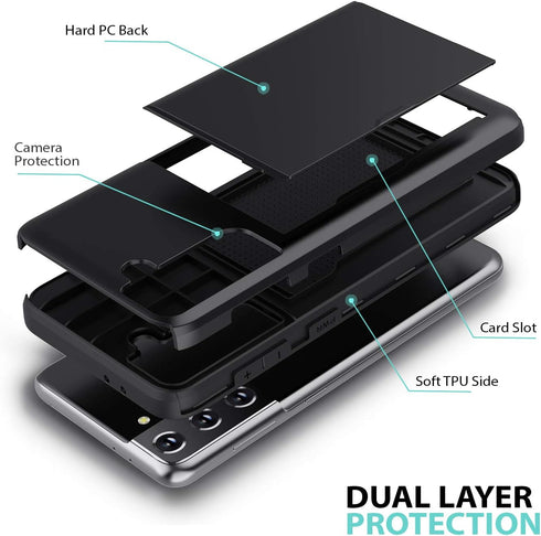 ZUSLAB Wallet Case for Samsung Galaxy S21 5G, Shockproof Anti Scratch Cover with Card Holder and Screen Protector