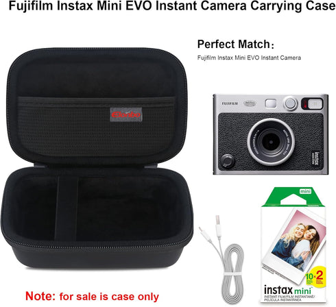 Camera Carrying Case Compatible with Fujifilm Instax Mini EVO Instant Camera, Camera Lens cover Photo Printer Travel Protective Storage Holder, Extra Mesh Pocket Fits Film Charger SD Card,Black