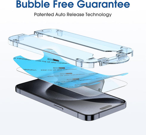 amFilm OneTouch 2+2 Pack Screen Protector for iPhone 15, 6.1" Tempered Glass with Camera Lens Protector Accessories