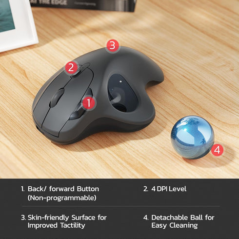 Nulea Wireless Trackball Mouse, Ergonomic Rechargeable, Easy Thumb Control, 3 Device Connection, Compatible with PC,