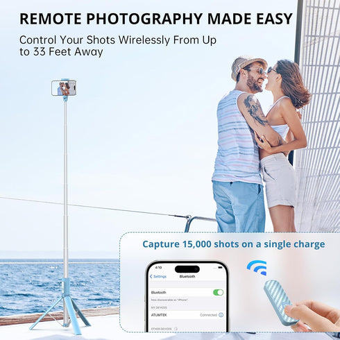 ATUMTEK 55" Selfie Stick Tripod, All-in-one Extendable Aluminum Phone Tripod with Rechargeable Bluetooth Remote for