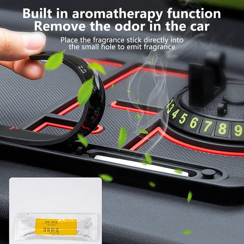 Non-slip Phone Pad for 4-in-1 Car, Glow in the Dark Dashboard Phone Mat with Temporary Parking Card Number Plate