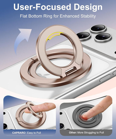 CAPRARO 360 17/16/15/14/15 Magnetic Phone Ring Holder for MagSafe, Dual-Side Magnetics, Rotation Gym Phone Stand Grip