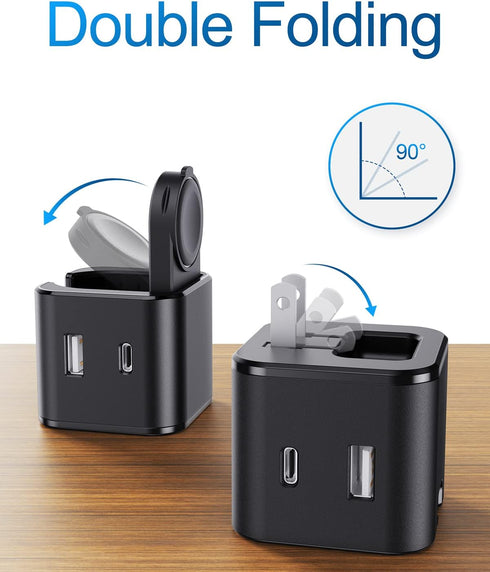 36W Apple Charging Block with Built-in Watch Charger, Foldable PD Fast Charger for iPhone, Dual Ports