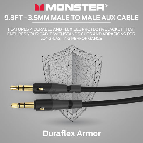 Monster Gen1 Essentials Mini-to-Mini Interconnect Audio Cable, 3.5mm Male to Male, 9.8FT, Duraflex Jacket