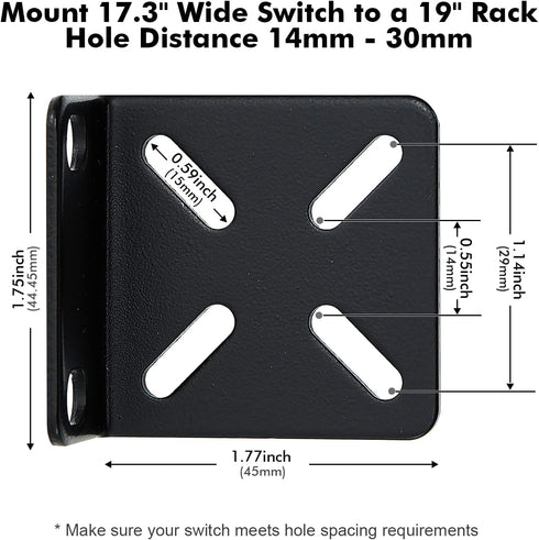 MokerLink Rack Mount Kit for 17.3 inch Wide Switches, Adjustable Hole Distance 14-29mm, 0.5-1.14inch, Compatible for Some Cisco, NETGEAR, Dell, D-Link, Linksys, HP, TRENDnet, Buffalo Tech Products