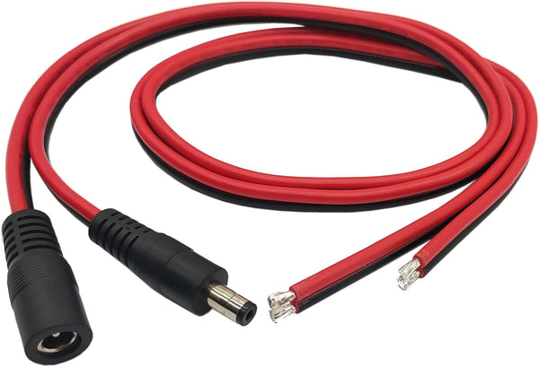 Halokny DC Power Pigtails Cable, 1 Pair 14AWG DC5.5x2.1mm 12V Male & Female Connectors for CCTV