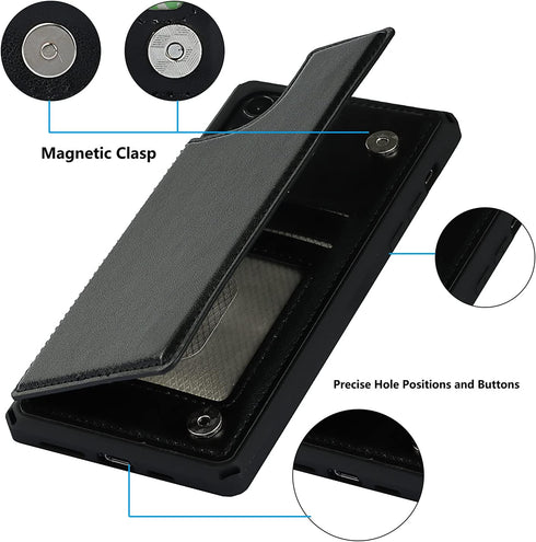 iCoverCase Wallet Phone Case for iPhone 11 Pro 5.8 Inch with Card Holder for Women, RFID Blocking (Macaron Black)