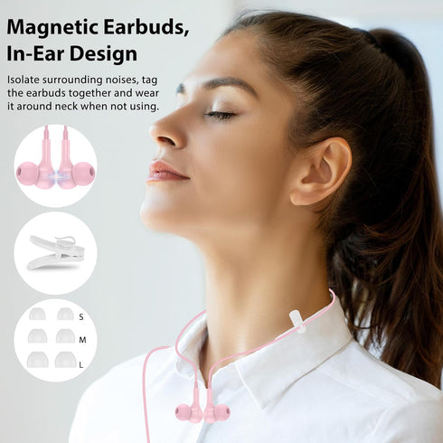 USB Headphone for PC Laptop - Magnetic 2.3M Wired Earbuds with Microphone Control and Noise Canceling