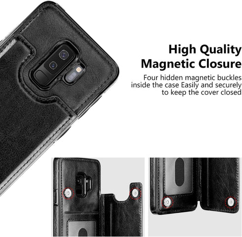 HianDier Wallet Case for Galaxy S9 Plus, Slim Protective Case with Credit Card Slot Holder, Black PU Leather Cover