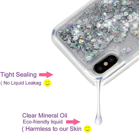 iPhone XR Case, Silver Bling Flowing Liquid Floating Sparkle Colorful Glitter TPU Double Layer Protective Phone Case