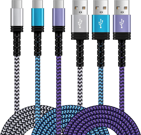 Type A to USB C Cable 10FT/3Pack for iPhone 15/15 Pro/15 Pro Max, Samsung Galaxy S24 Ultra, Fast Charging Car Charger