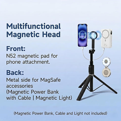 NibulaSpark 67" Magnetic Phone Tripod for iPhone MagSafe, Selfie Stick for iPhone with Metal Back Mount for Power Bank