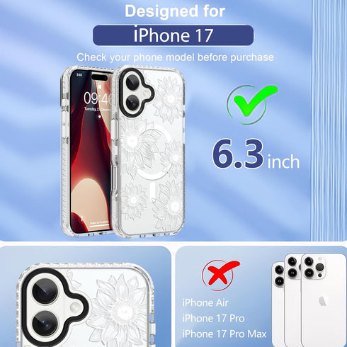 OOK 17 Clear Floral case for iPhone Case, Cute Sunflower Floral Blooms DesignSoft TPU Bumper Hard PC Shockproof