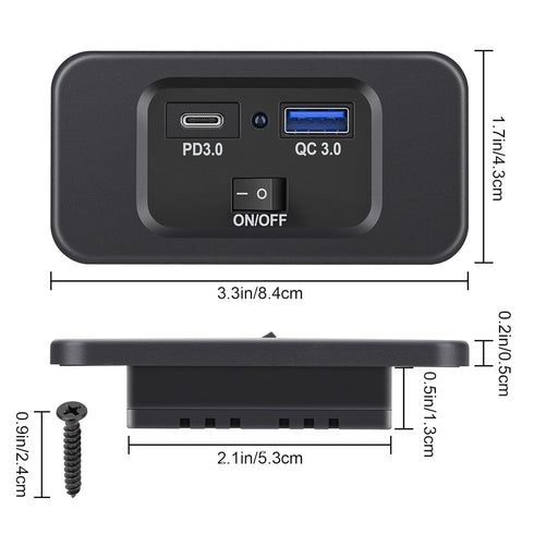 Linkstyle 12V USB Outlet, 36W QC3.0 USB-A & 30W PD3.0 USB-C Charger Socket with Blue Indicator for Marine Trunk