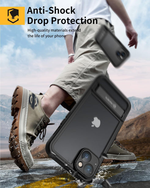 Lanhiem 15 IP68 15, 6.1 Inch for iPhone Case with Kickstand, Waterproof Dustproof Built-in Screen Protector, Full Body