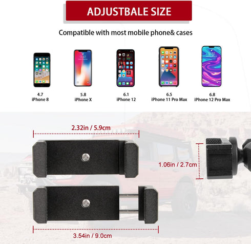 OMU Bronco Phone Mount, 2 Stage Ball-Socket Design, All-Metal Structure, 360° Adjustment for Ford Bronco 2021+