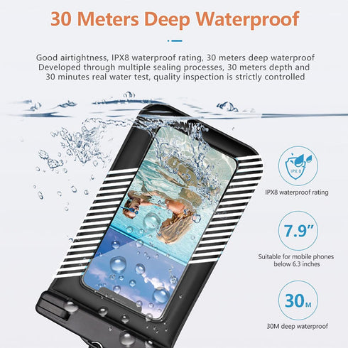 Waterproof Phone Pouch 2pcs (S+L), IPX8 Floating Case for iPhone 15 14 Pro 13 12, Samsung S24 S23 S22, White