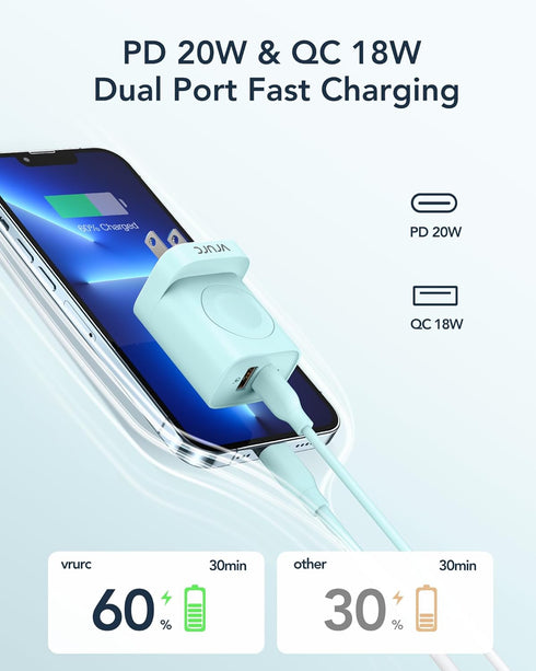 VRURC 20W PD 3-in-1 Apple Watch Charger with Magnetic Wireless Charging and Dual Ports