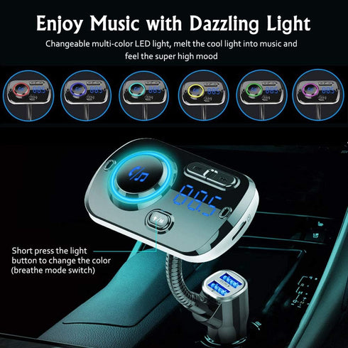 Bluetooth 5.0 FM Transmitter for Car, Wireless FM Radio Adapter with Dual USB Ports