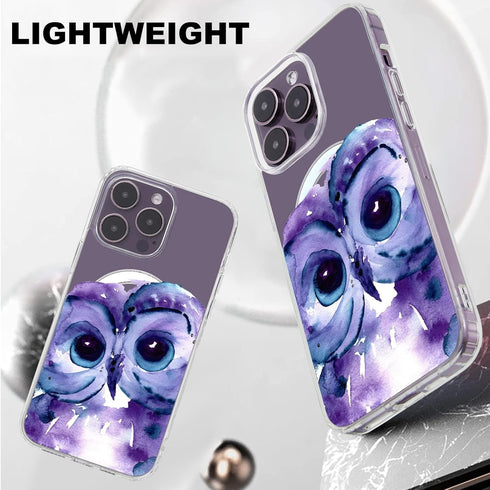 iPhone 13 Clear TPU Case with Purple Owl Pattern, MagSafe Compatible, Magnetic Wireless Charging, 6.1 inch.