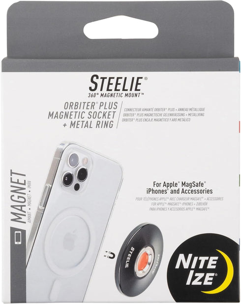 Nite Ize Steelie Orbiter Plus Magnetic Socket and Metal Ring - Sturdy Dashboard Mount for Cell Phone - Black