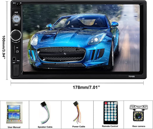 Double Din Bluetooth Car Stereo: 7 Inch MP5 Player with Digital Touch Screen Display and FM Radio Receiver