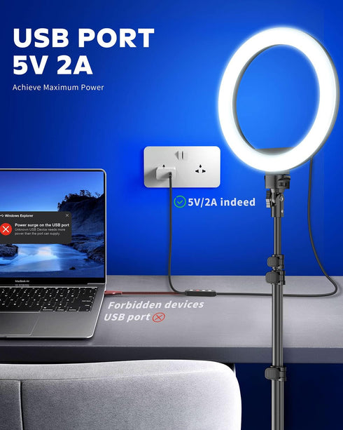 Kaiess 10.2" 65" Dimmable Selfie Ring Light with Adjustable Tripod Stand & Phone Holder for Live Stream/Makeup