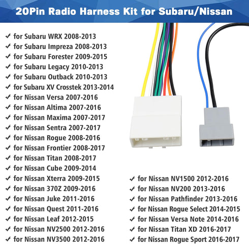 20Pin Stereo Wiring Harness Antenna Kit Car Stereo Wire Connector Replacement for Nissan Altima Frontier Versa Titan