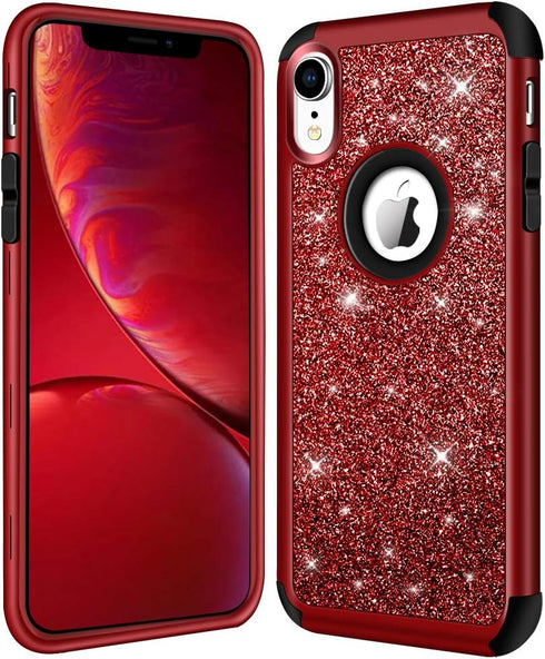 Hython Compatible with iPhone XR Case, Heavy Duty Full-Body Defender Protective Bling Glitter Sparkle Hard Shell Armor